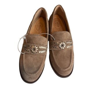 Brioso Frisco Lizard Suede Leather Loafers in Tan Taupe Neutral Comfort Travel